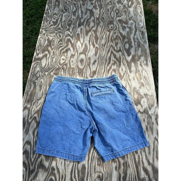 Tommy Hilfiger Denim Shorts Mens Small Patchwork Patch‎ Blue Pockets Retro Hip - Picture 7 of 8